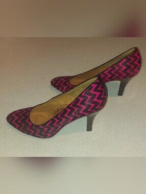 Sofft Moselle Chevron Calf Hair  Pink Black Patent  Leather Pump Heels Size 9.5